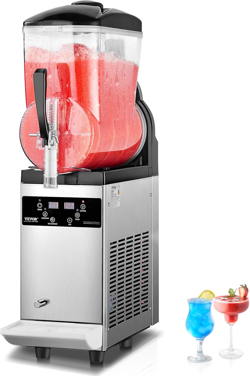 VEVOR Commercial Slushy Machine, 12L Single Tank Frozen Drink Machine, 48 Cups Stainless Steel Margarita Smoothie Frozen Drink Maker, Slushie Maker for Home Party Restaurants Cafe Bars