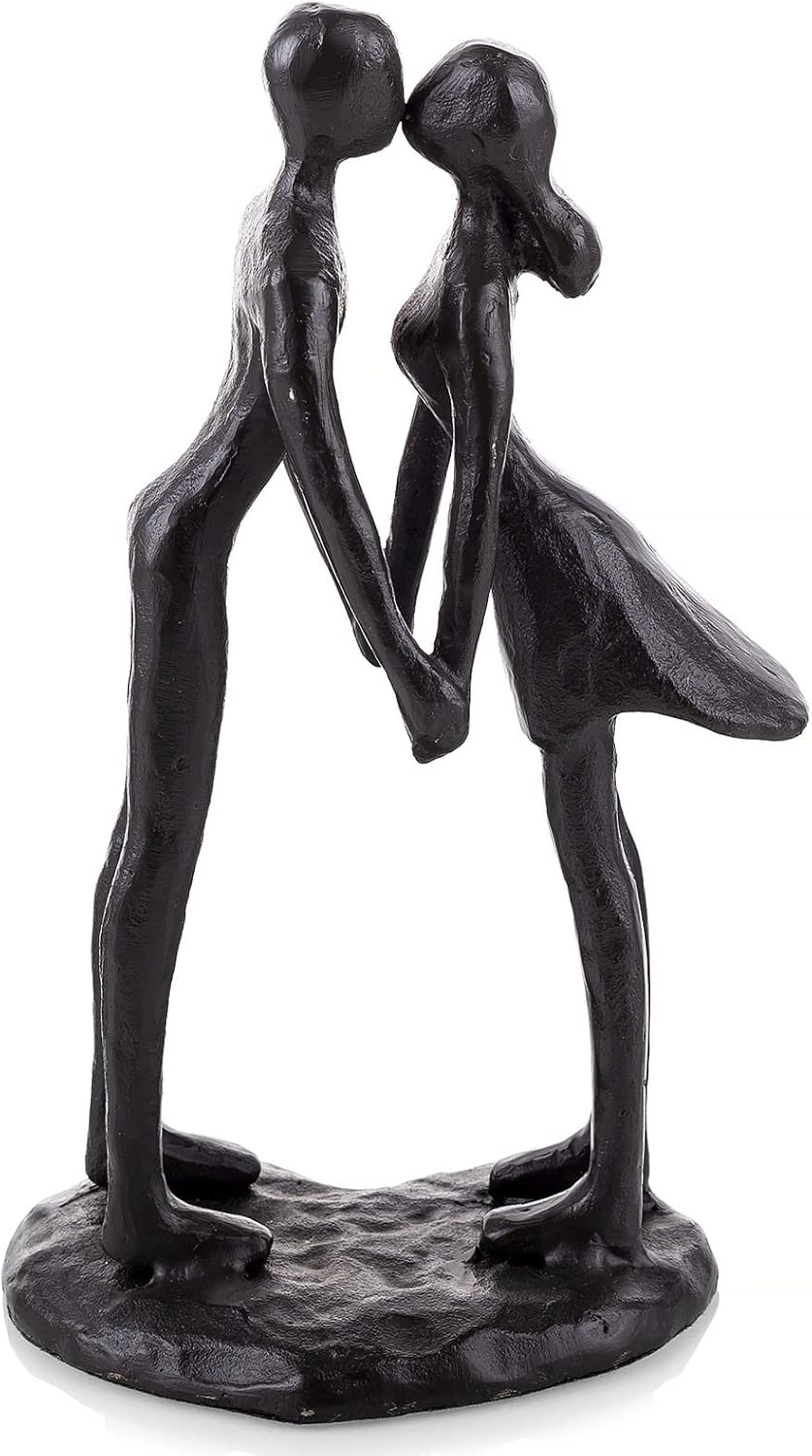 Sziqiqi Cast Iron Kissing Couple Statue Modern Decorative Figurine Romantic Sculptures Ornament, Black Metal Abstract Figure Anniversary Wedding Keepsake Gift for Her Women Girlfriend Bride Couples