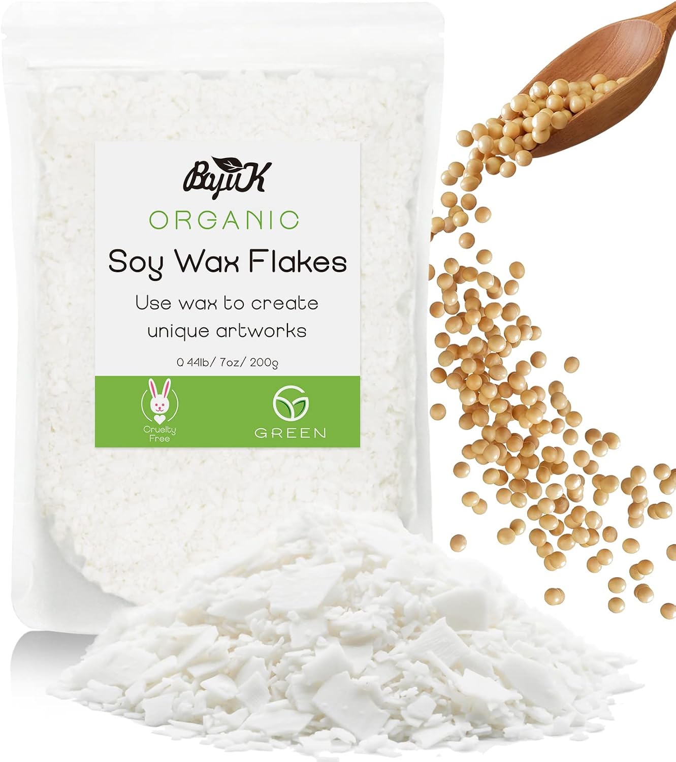 Soy Wax Flakes, BOYUJK Premium Natural Candle Wax, 100% Soy Wax for Candle Making from Organic Farm, No additives, Harmless and Pure (200g)