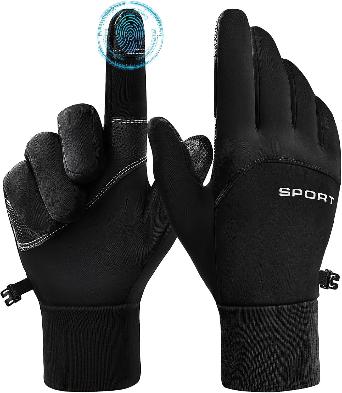 AURUZA Cycling Gloves for Men Winter Cold Weather, Five Fingers Touch Screen Winter Gloves for Men, Waterproof Anti-Slip Warm Gloves Liners for Cycling Biking Walking Sporting Driving