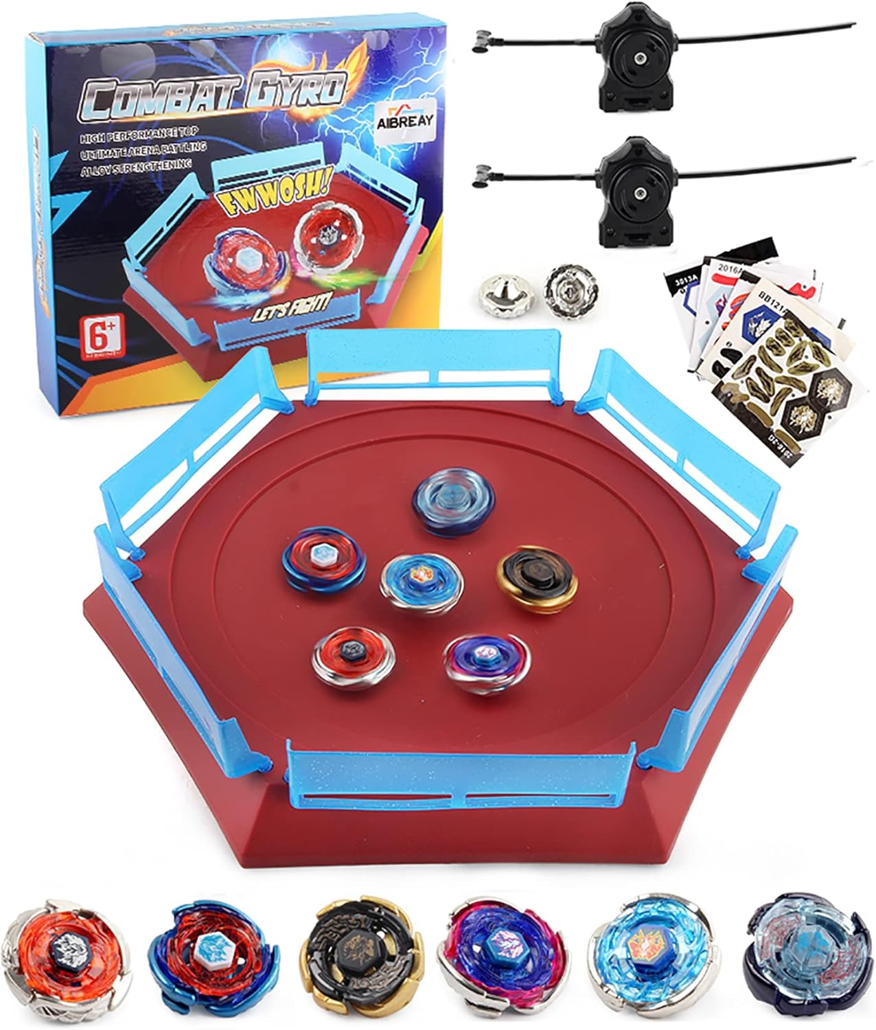 Battling Top Stadium Battle Set, 6 Metal Fusion Spinning Tops 2 Launchers 1 Arena Combat Game, Toy Gift for Kids Boys Ages 6+…