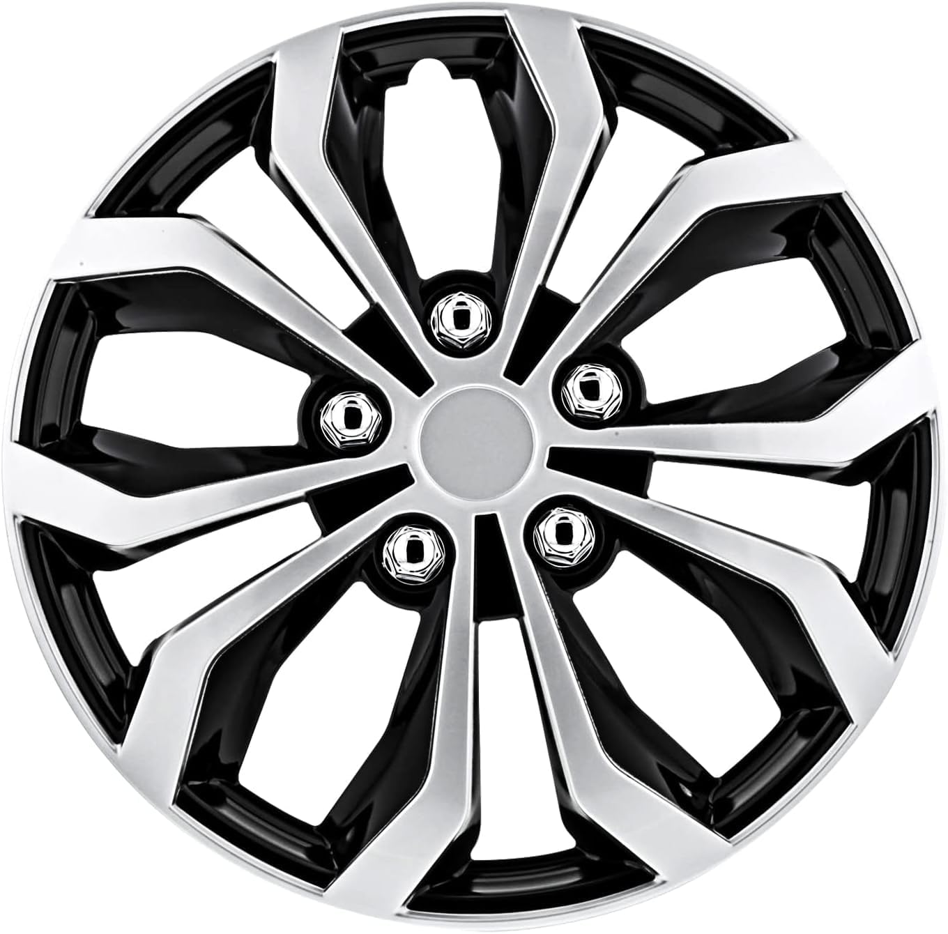 Pilot Automotive WH553-16S-BS 16 Inch Spyder Black & Silver Hubcap Wheel Covers for Cars - Set of 4 - Fits Most Cars