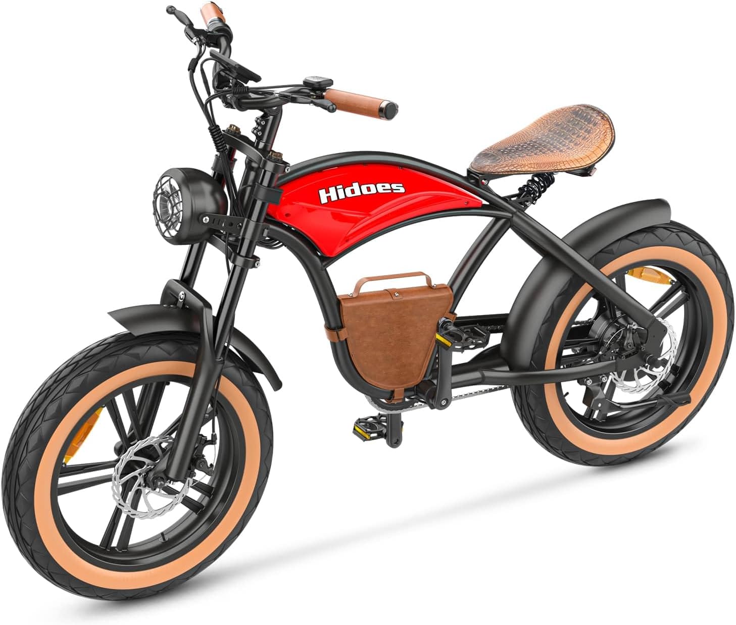 Hidoes B10 Ebikes for Adults,13Ah Battery 70Km Range,Fat Tire Electric Bike for Adults Up to 25Km/h, 60N·M Motor Electric Bicycle Retro E Bike,with Leather Bags,20" All-Terrain Tires