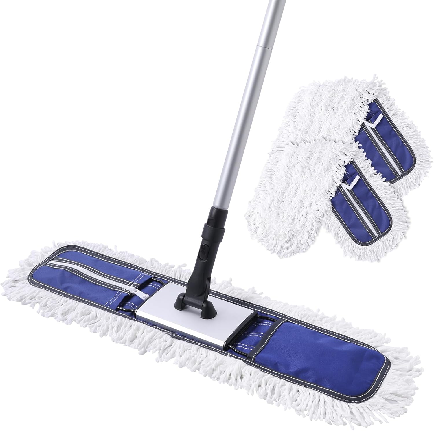 24" Commercial Dust Mop for Floor Cleaning, Heavy Duty Duster Floor Mop with 59” Extendable Long Handle,Hotel Gym Garage Hospital Household Cleaning Supplies for Hardwood,Marble Floors,Blue