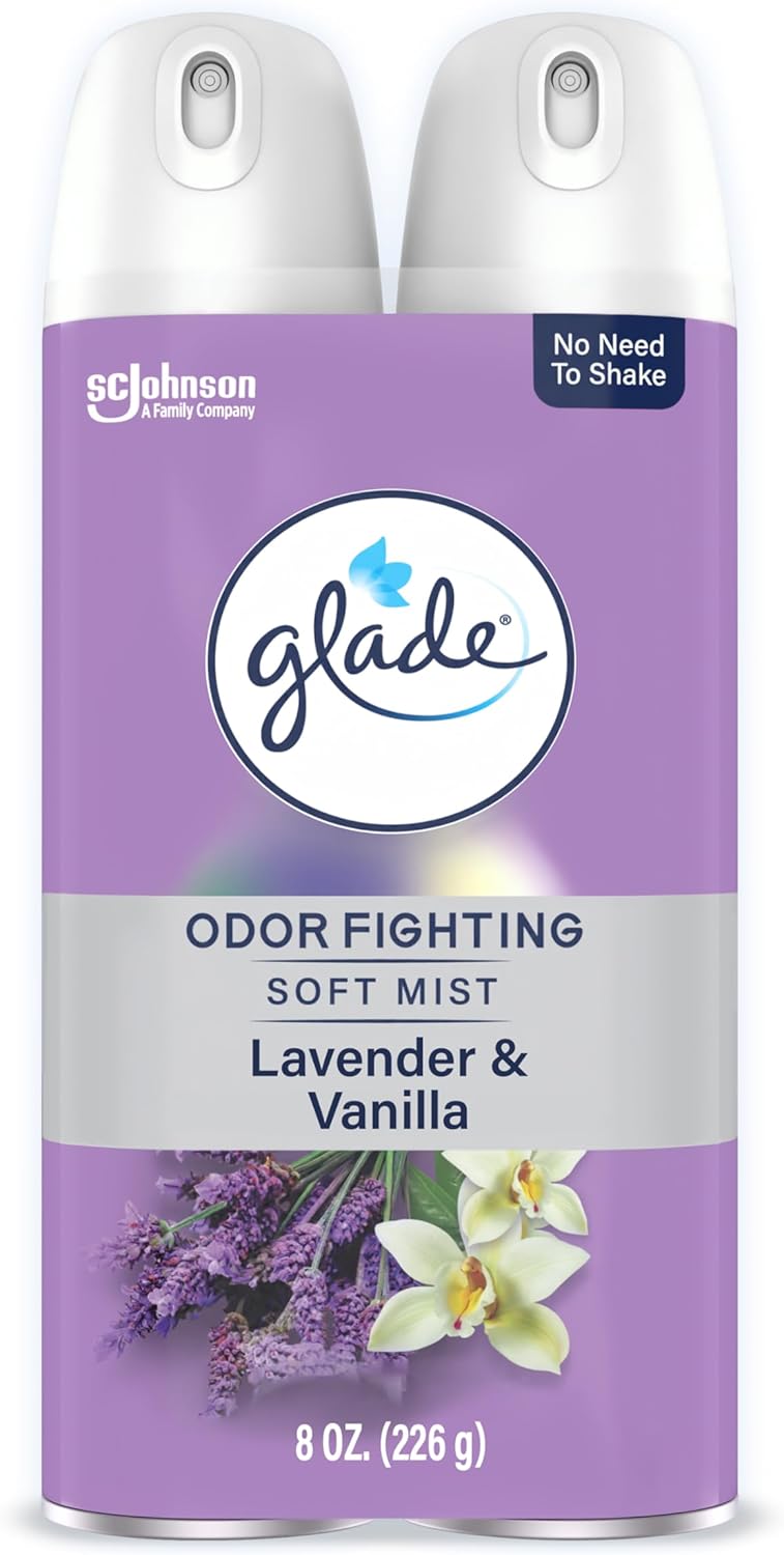Glade Air Freshener Room Spray, Lavender & Vanilla Scent, Odor Fighting to Deliver Long Lasting Freshness, 8 Oz, 2 Count