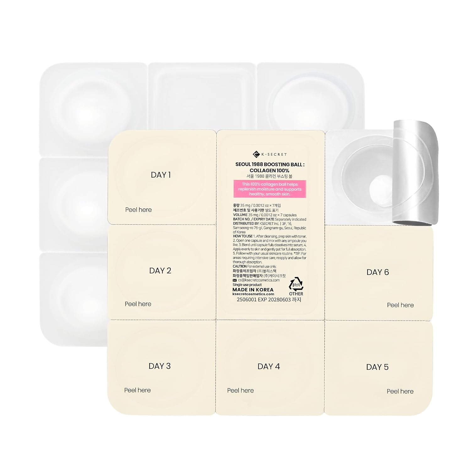 K-SECRET SEOUL 1988 Collagen Boosting Ball – Freeze-Dried 100% Hydrolyzed Collagen | Deep Hydration & Nourishing Care for Fine Lines & Dry Skin | Korean Skincare, 7 Capsules