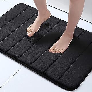 Buganda Memory Foam Bath Mat Rug, 24" x 16", Ultra Soft and Non-Slip Bathroom Rugs, Water Absorbent and Machine Washable Bath Rug for Bathroom, Shower, and Tub, Black