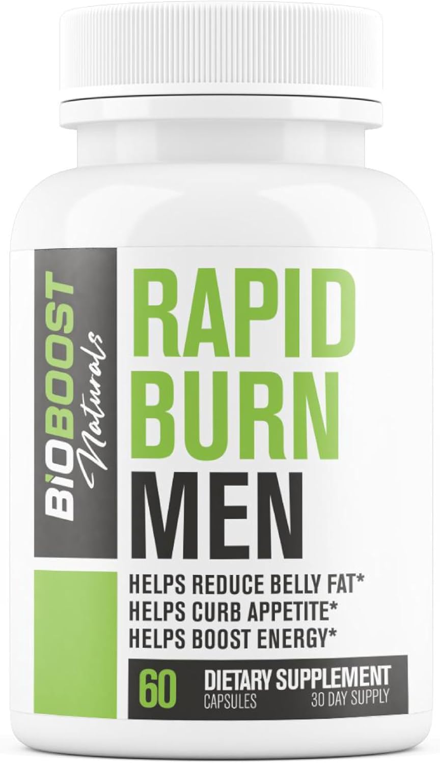 Rapid Fat Burner MEN | 7 Powerful Ingredients for Male Fat Loss, Appetite Suppressant + Carb Blocker | Lose Belly Fat, Increase Energy, Size, Stamina & Sustain Muscle Mass - 60 Capsules for Men