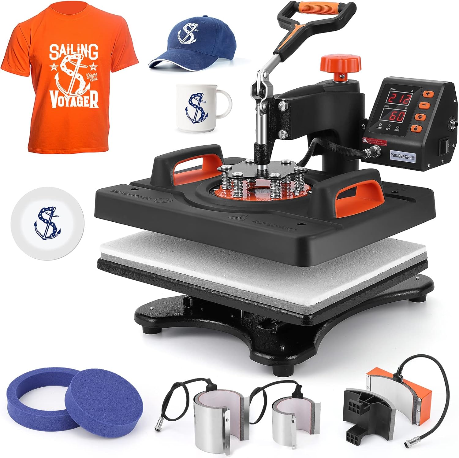 PioneerWorks Heat Press Machine 12 X 15 inch 6 in 1, 360° Swing Away Shirt Printing Heat Transfer Machine, Digital Industrial-Quality Shirt Pressing Machine for Shirt, Hat, Mug, Plate
