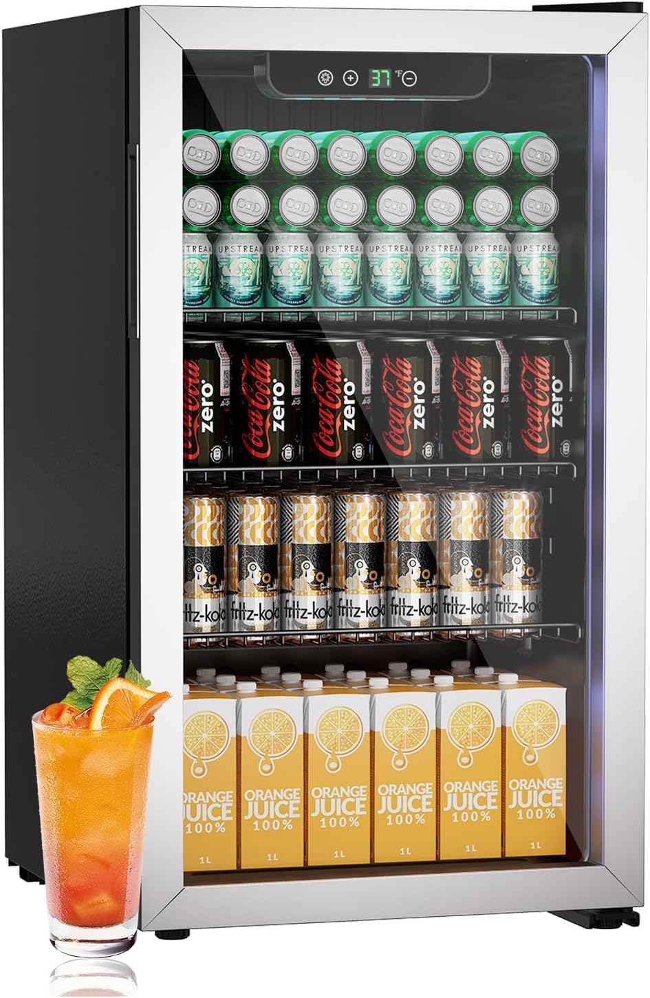 Erivess 3.1 Cubic Feet/110 Can Beverage Refrigerator,17 Inch Fridge with Adjustable Shelve & LED Display for Soda Beer or Wine, Drink Refrigerator for Home Bar Office(Silver)