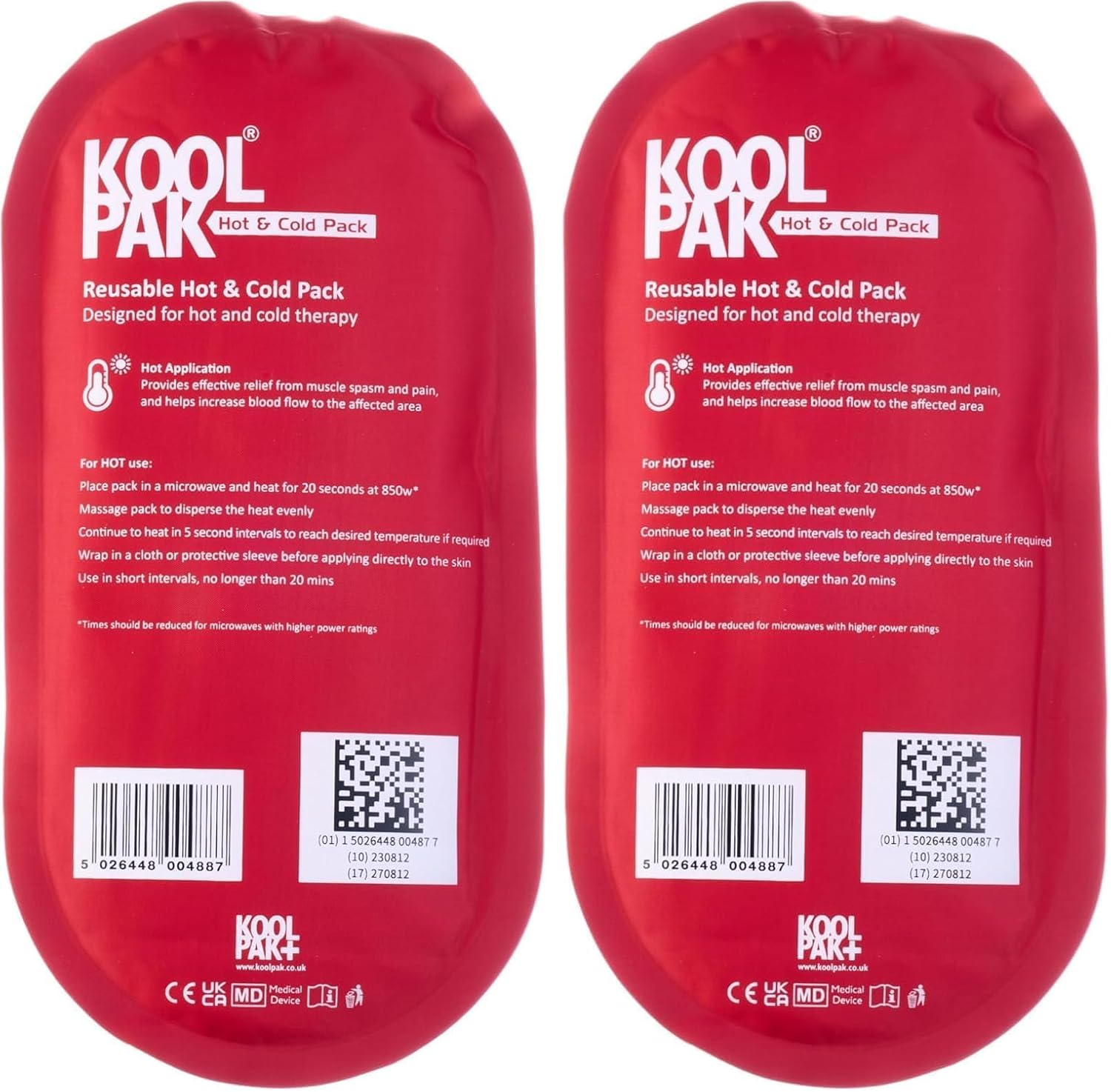 Koolpak Luxury Hot & Cold Reusable Pack Oval - 12.5 x 25.5cm (Pack of 2)