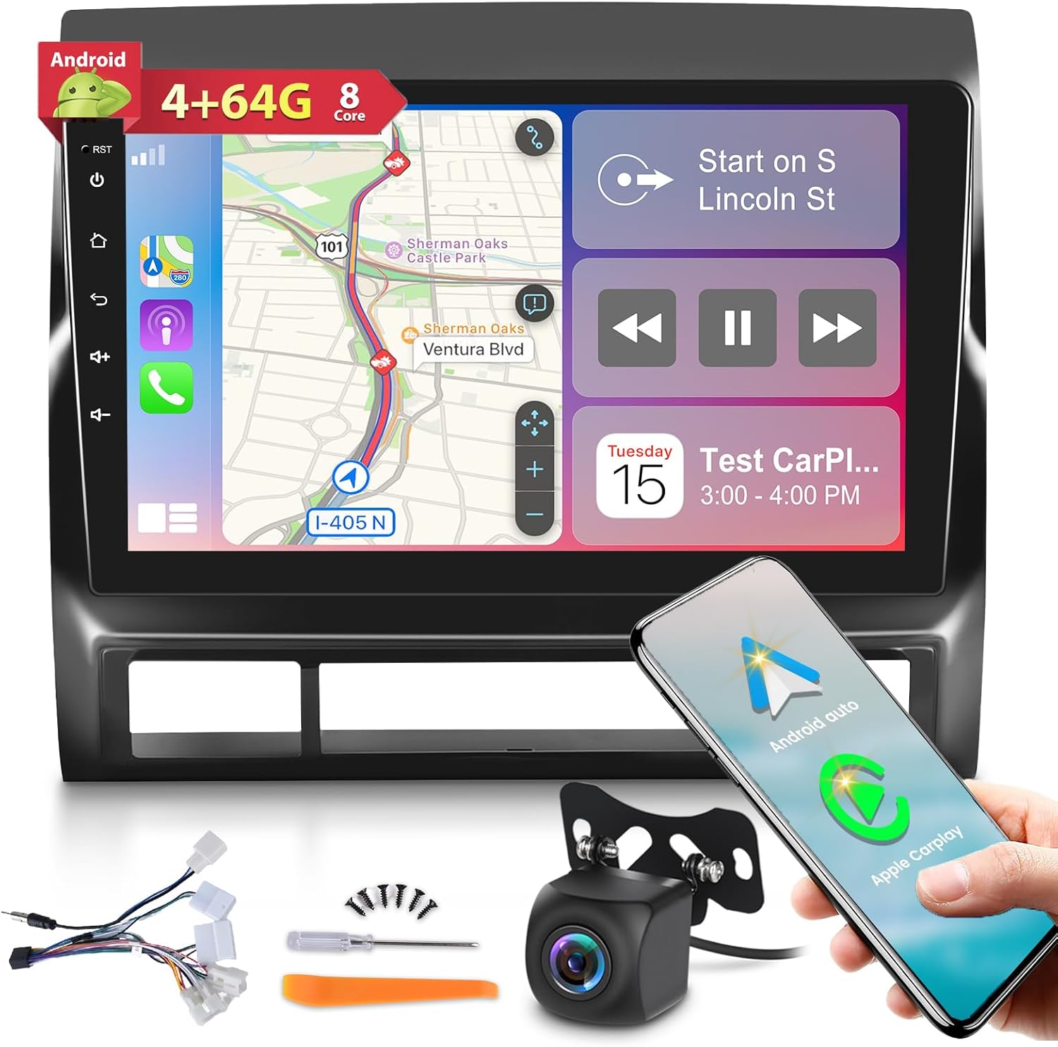 8 Core [4G+64G] Car Radio for Toyota Tacoma 2005 2006 2007 2008 2009 2010 2011 2012 2013, Android 13 Touch Screen Tacoma Stereo, DSP 32 EQ/IPS/Apple Carplay/Android Auto/SWC/BT/WiFi