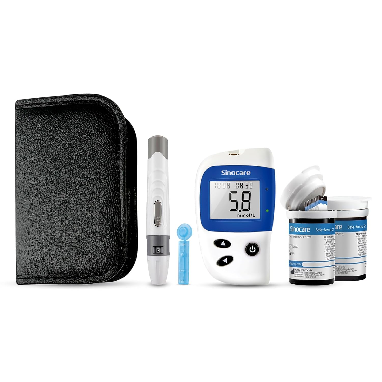 sinocare Safe Accu2 Blood Sugar monitor, Blood Glucose Monitor with Light Indicator, 10s Get Readings, Diabetes Testing Kit with 100pcs Strips & 100pcs LANS., Full Blood Sugar Test Kit in mmol/L