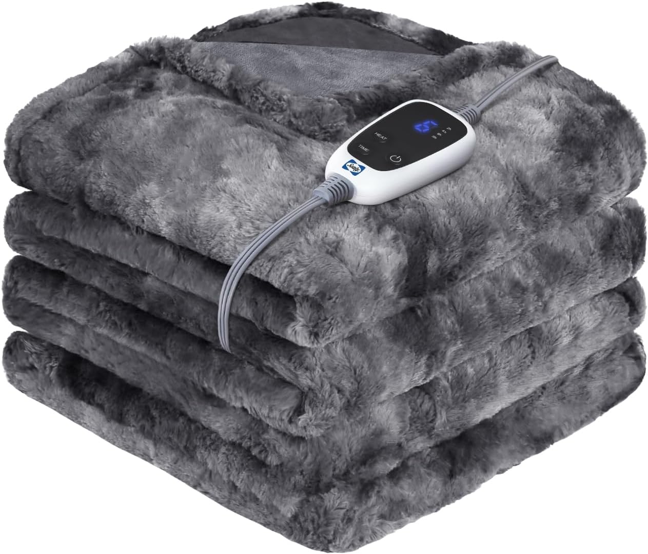 Sealy Electric Blanket Heated Throw, Faux Fur Heating Blanket with 6 Heat Settings & 2-10 Hours Auto Shut Off, Fast Heating & ETL Certification, 50x60 Inch, Grey