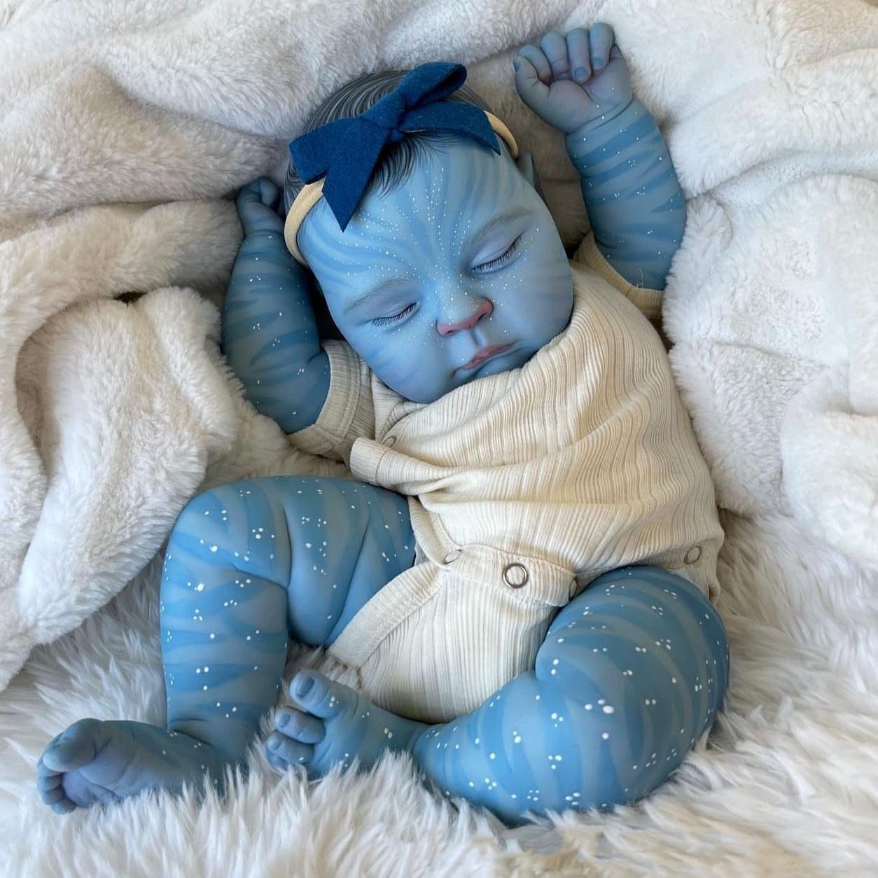 Pinky 20 Inch Reborn Baby Doll Avatar Soft Body Vinyl Realistic Sleeping Newborn Dolls Painted Hair Real Life Elf Baby Dolls Toy for Kids Age 3 +