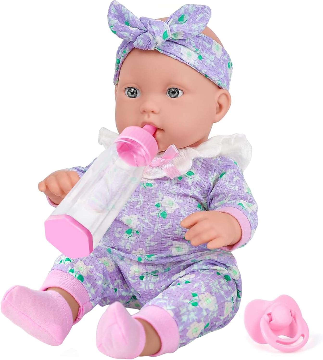 ZQDOLL 12 Inch Baby Dolls with Purple Clothes Set,Washable Doll Accessories Nipple Bottle First Baby Dolls Toy Stuff Playset Gift for Girls Toddlers Kids