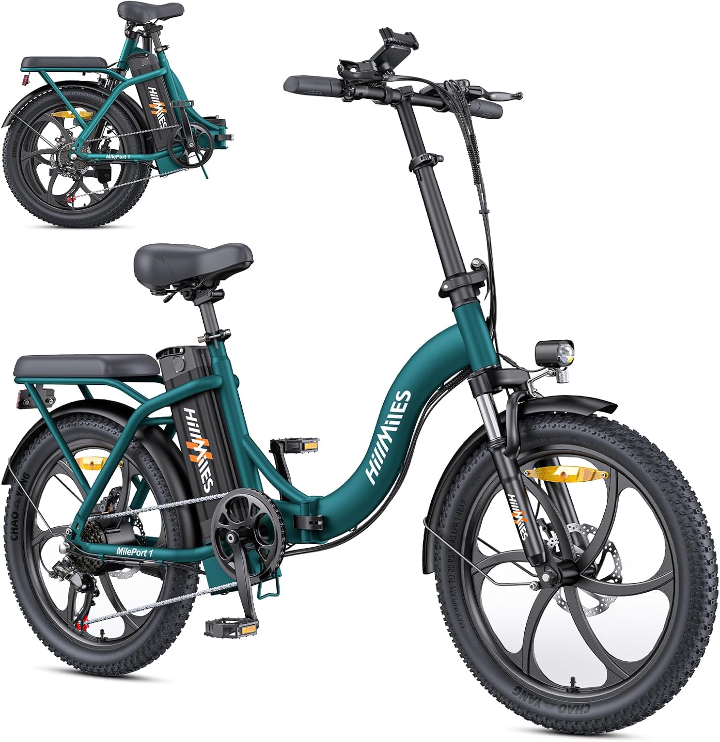 HillMiles MilePort 1 Electric Bike for Adults with 36V 13AH Removable Battery, 20"*3.0" Fat Tire Folding Electric Bicycle with Top Speed ​​25KM/H &100KM Long Range, 250W Motor City Commuter Ebike