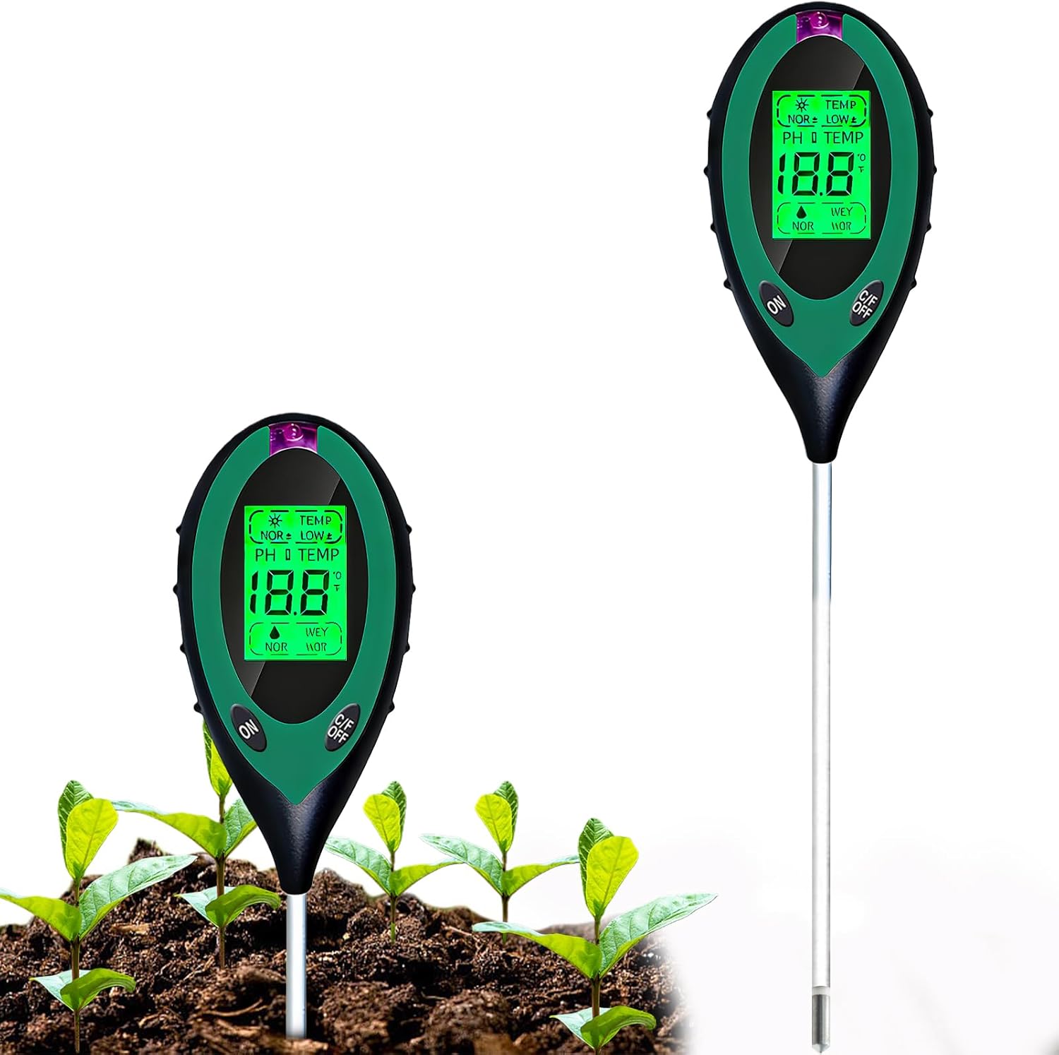 4-in-1 Soil Moisture Meter, Digital Plant Soil Test Meter with Temperature/Soil Moisture/PH Meter/Sunlight Intensity Backlight LCD Display for Gardening, Lawn, Farming and Outdoor Plants