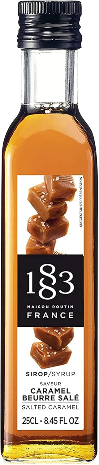 1883 Maison Routin Premium Salted Caramel Coffee Syrup – Indulgent Blend For Lattes, Frappes, Desserts & Baking, Allergen-Free, Vegan-Friendly, 250 Ml Glass Bottle