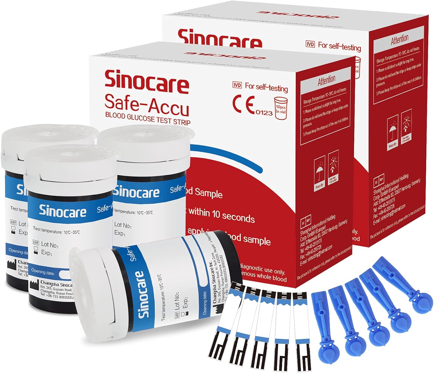 sinocare (Safe Accu) Diabetes Strips/Blood Glucose Test Strips 100 pcs No Need Code (Only for sinocare Safe Accu Blood Glucose Monitor)