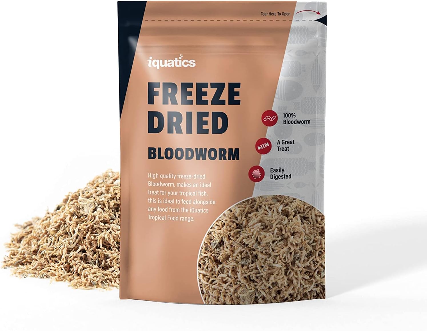 iQuatics Bloodworm Fish Food Freeze Dried for Tropical Fish, 10g