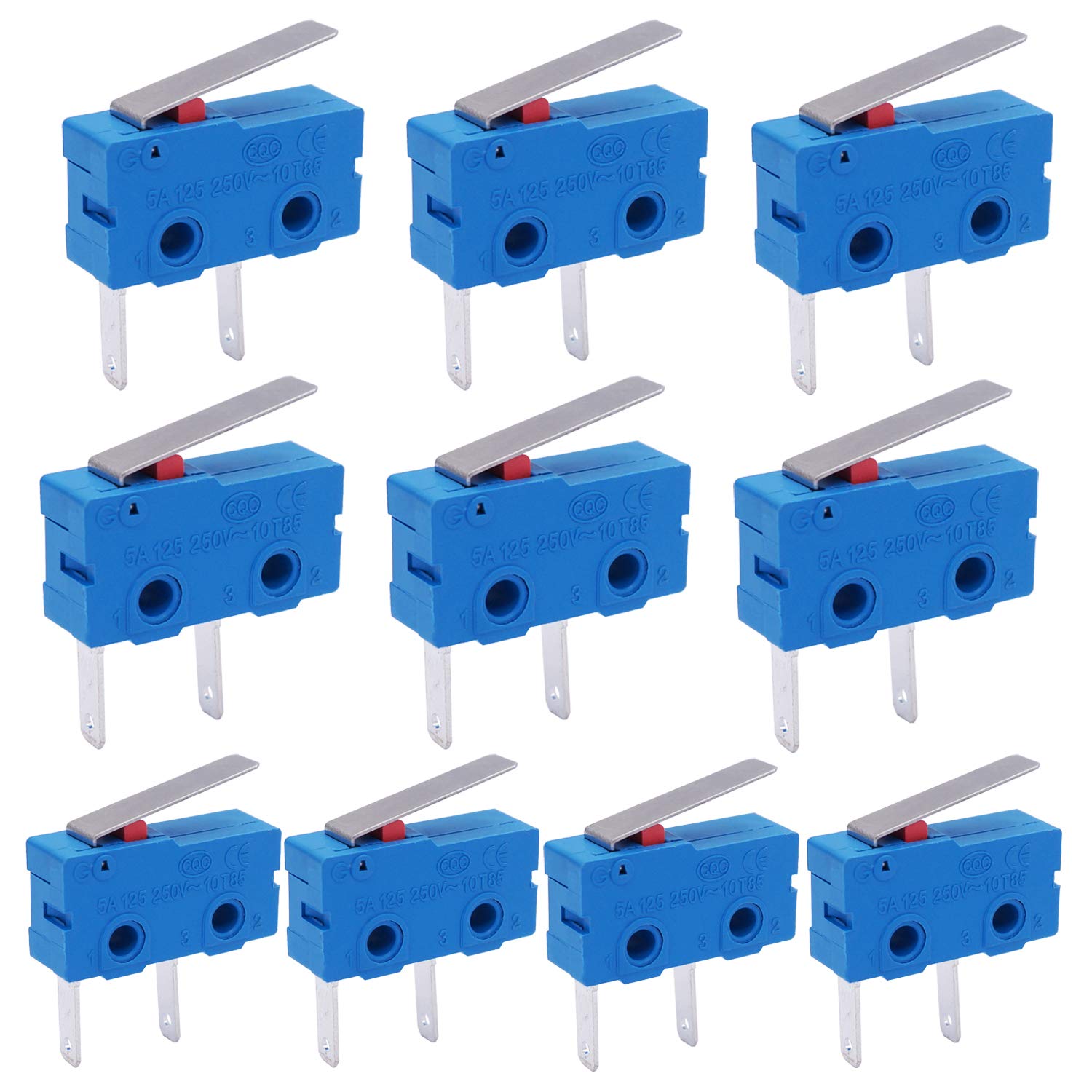 Twidec/10Pcs Mini Micro Limit Switch 5A 125 250V AC SPDT 1NO Short Lever Arm Switch Snap Action Button Type 2 Pins KW11-3Z08