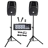 Rockville RPG2X12 Package PA System Mixer/Amp+12" Speakers+Stands+Mics+Bluetooth