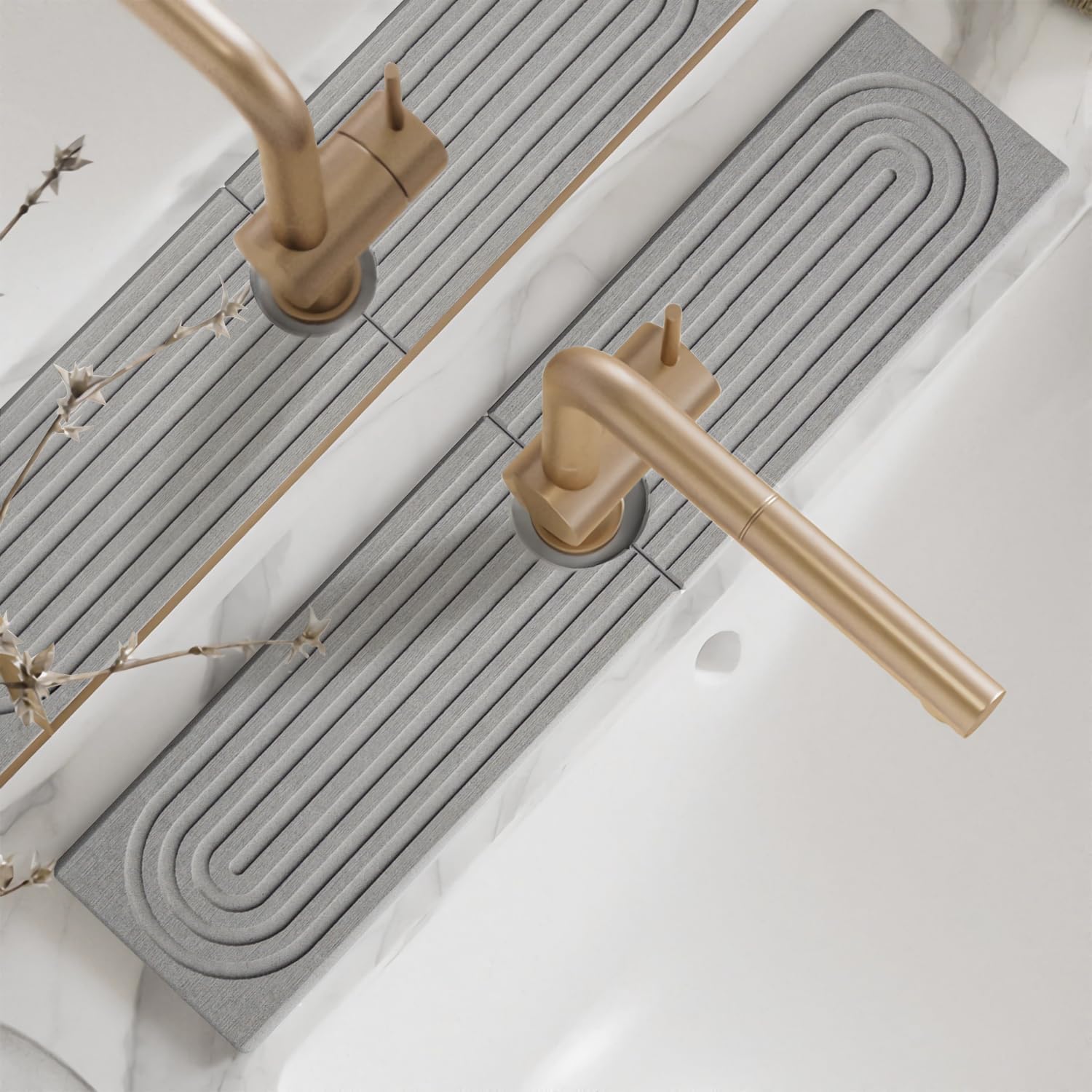 Kitchen Faucet Absorbent Mat - Large Diatomaceous Earth Splash Guard for Sink Faucet, Aesthetic Water Absorbing Stone Tray in The Modern Home [Grey, 23.6" x 5.5"]