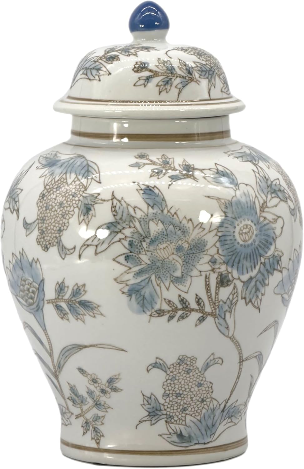 Galt International Classic Light Blue & White Flower Chinoiserie Jar 12" w/Lid - Ginger Jar, Tea Storage, Decorative, Home Decor Jar
