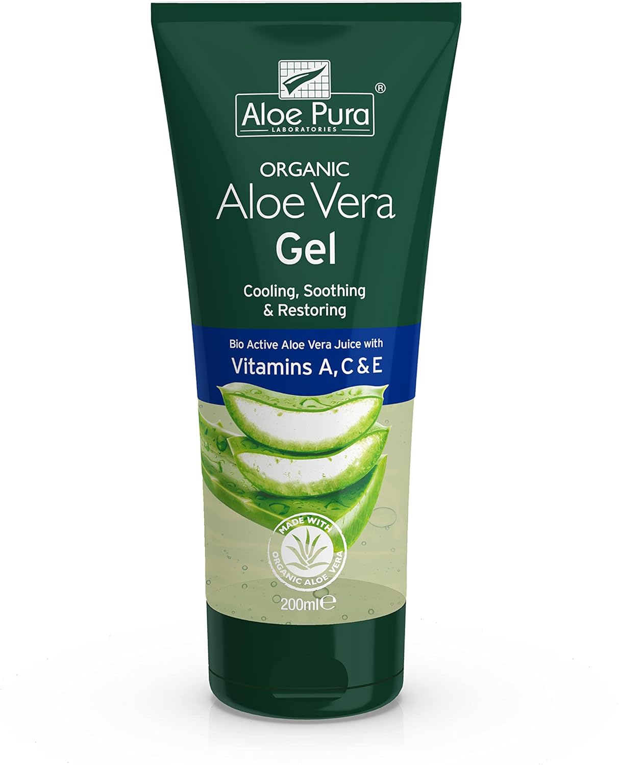Aloe Pura, Organic Aloe Vera Gel with Vitamin's A, C and E, Natural, Vegan, Cruelty Free, Paraben and SLS Free, Soothing, Restoring, 200 ml