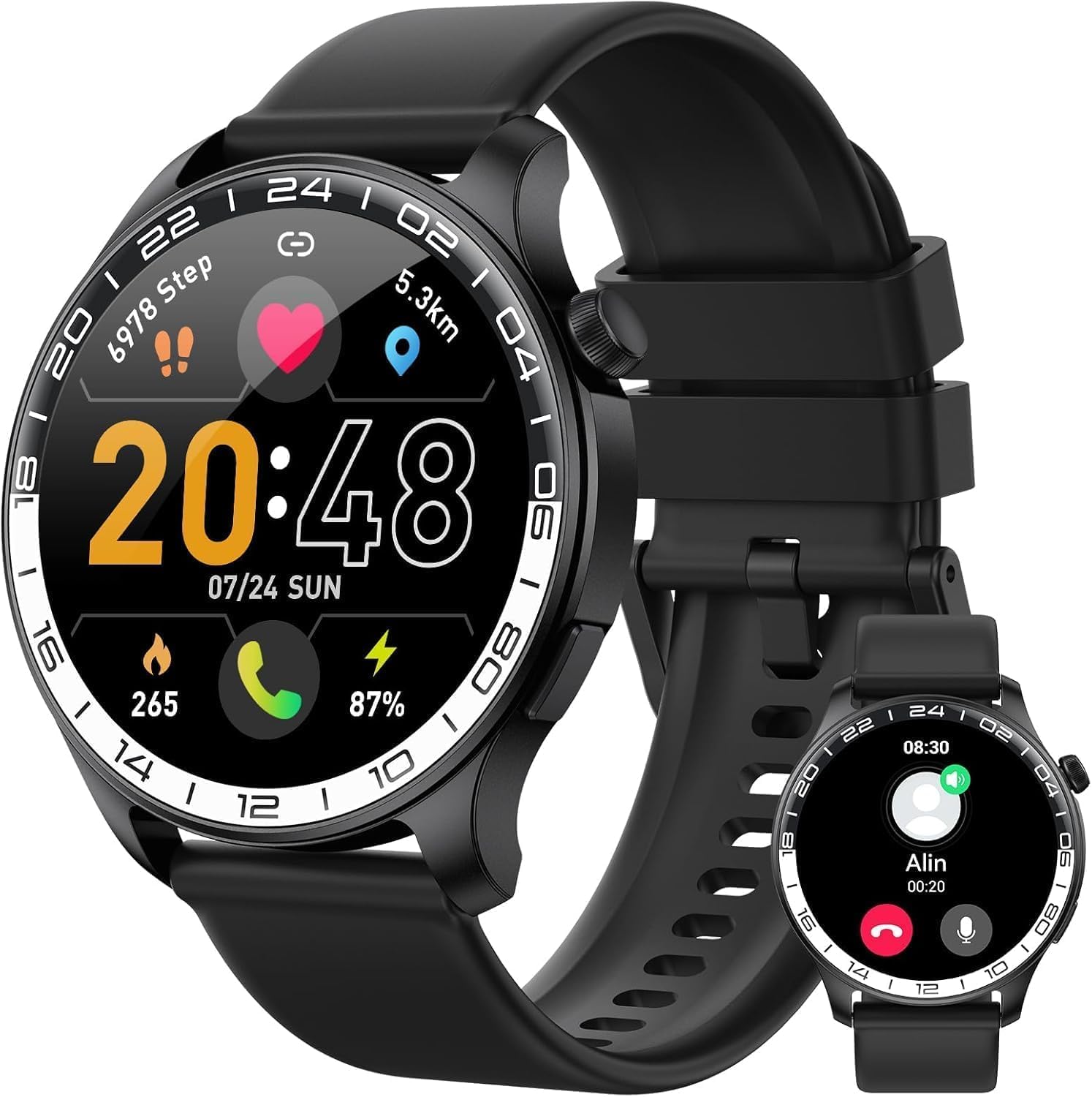 Smart watch for Men Answer/Make Calls,AMOLED 3D Touch-Display Smart watch, IP68 Waterproof and 110 Sport Modes with Heart Rate/Sleep/SpO2 Monitor, 1.43“ Fitness Watch for Android iOS Phones compatible