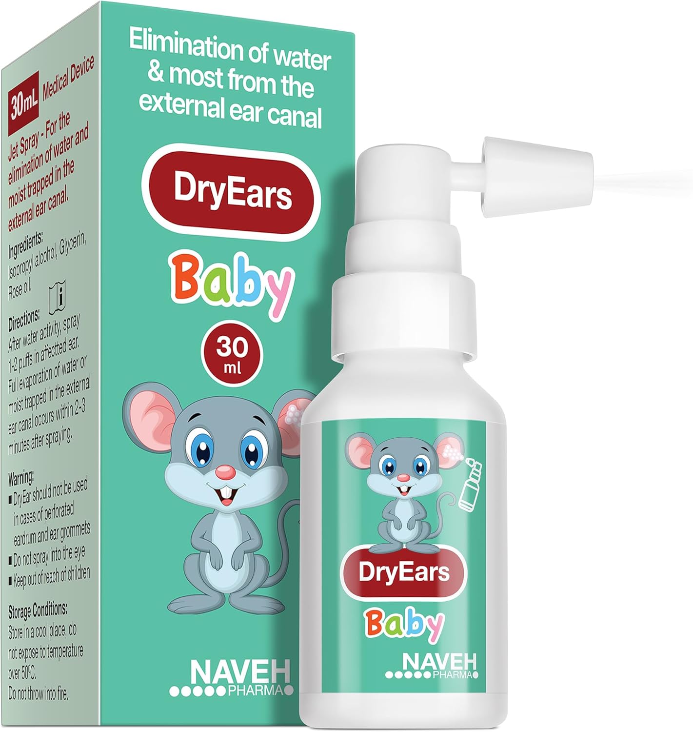 NAVEH PHARMA Dry Ears Baby | Swimmers Ear Drops Spray | Ear Drying Drops for Little Swimmers | Remove Water Trapped in Ears in Seconds | Prevent Hearing Loss (1 Fl Oz)