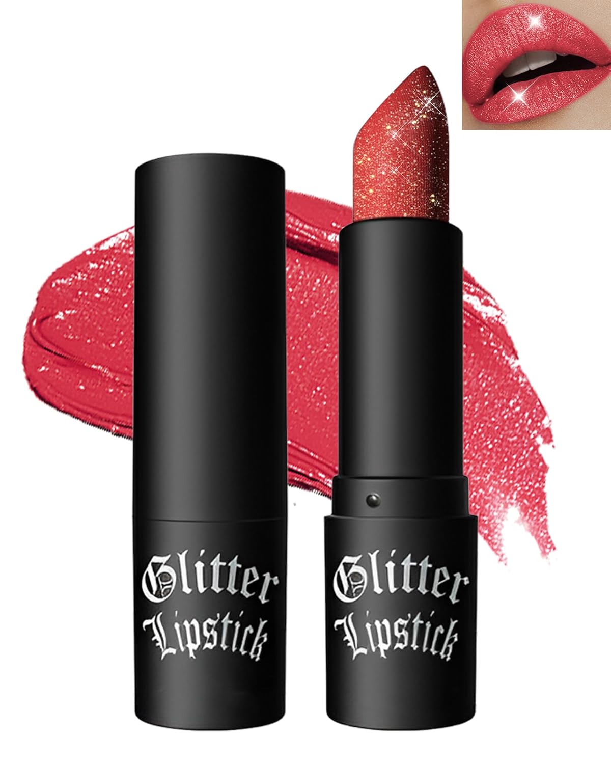 Diamond Glitter Matte Lipstick,Ruby Red Metallic Shimmer Lip Gloss Lip Tint Stain,Sparkling High Pigment Tinted Lip Balm,Longlasting Waterproof Non-Stic Cup Lipstain Lipgloss,Makeup Gift for Women-03