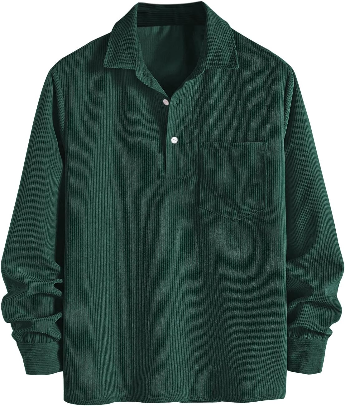 ZAFUL Men's Corduroy Shirts Solid Color 2025 Fall Half Button Long Sleeves Polo Shirt Casual Work Collared Shirt with Pocket