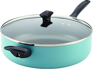 Farberware Dishwasher Safe Nonstick Jumbo Cooker/Saute Pan with Helper Handle -Aluminum, 6 Quart, Blue