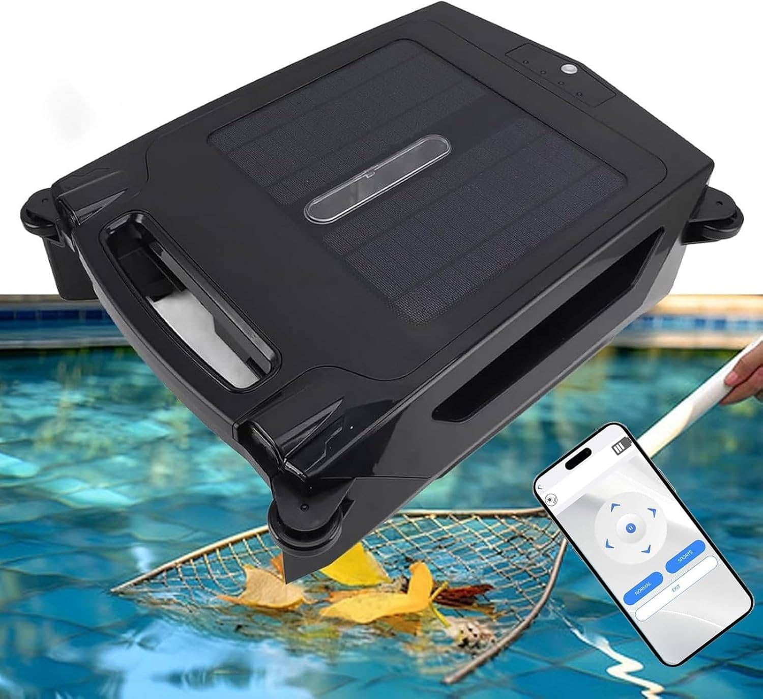 WANGYYDS Pool Skimmer Cleaner, Automatic Cordless Robot Solar Powered with Solar & Fast Dual Charging, App Support, 1076 Sq.Ft Coverage, Smart Obstacle Avoidance for All Swimming Pool