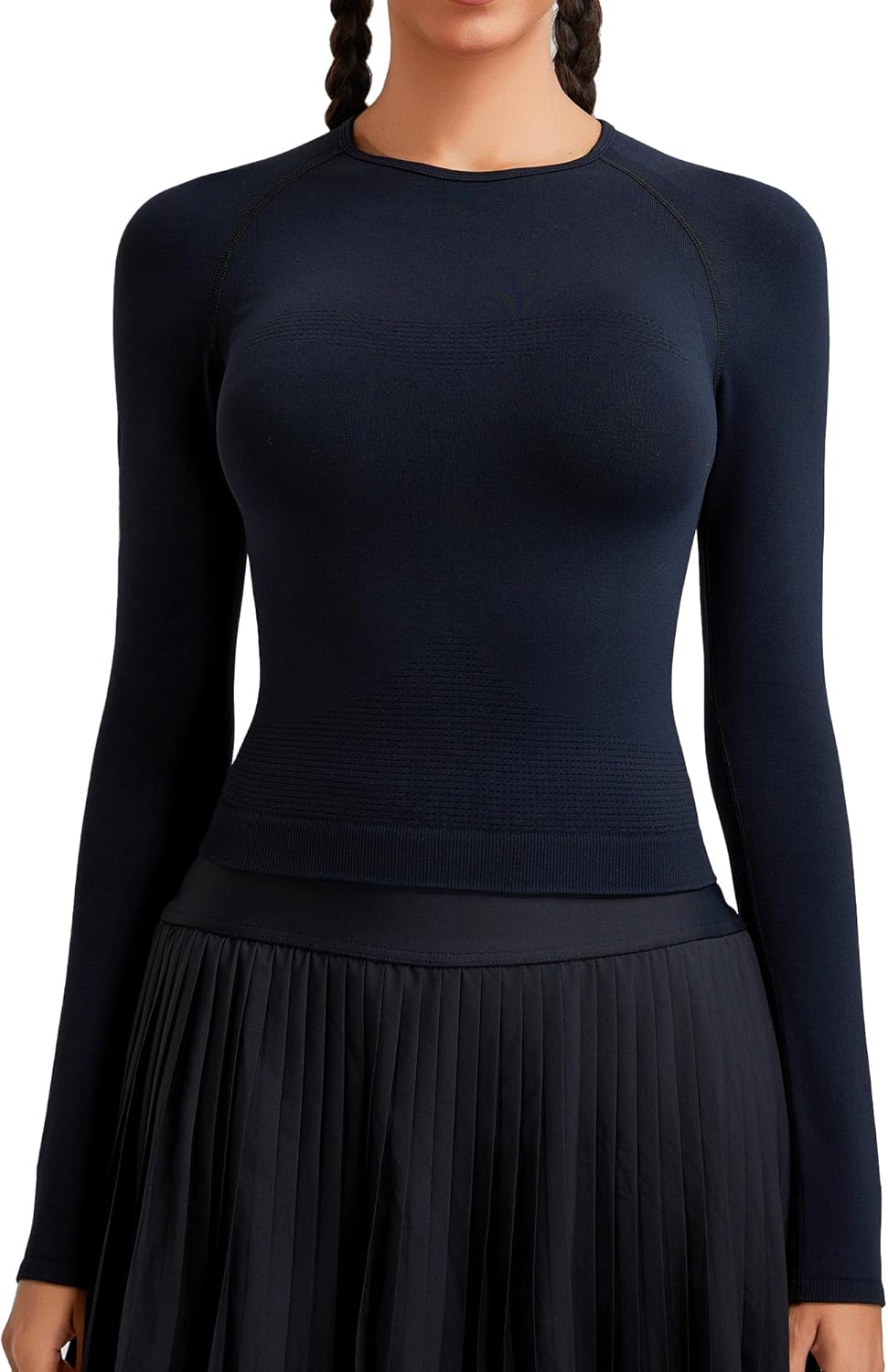 RUNNING GIRL Long Sleeve Yoga Shirts for Women, Soft Fitted Seamless Stretchy Casual Crew Neck Athletic Basic Shirt