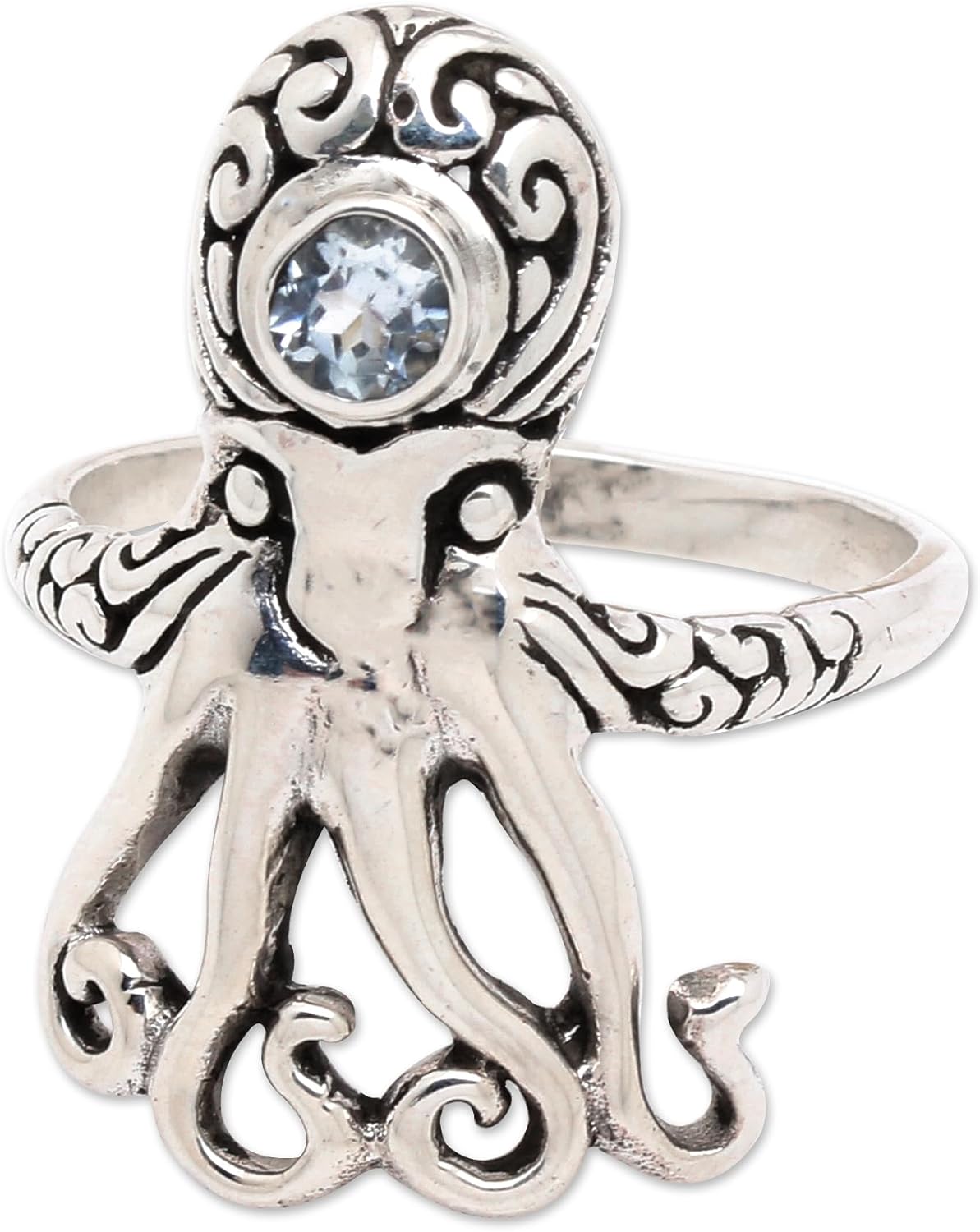 NOVICA Blue Topaz .925 Sterling Silver Ring 'The Loyal Sea Sage'