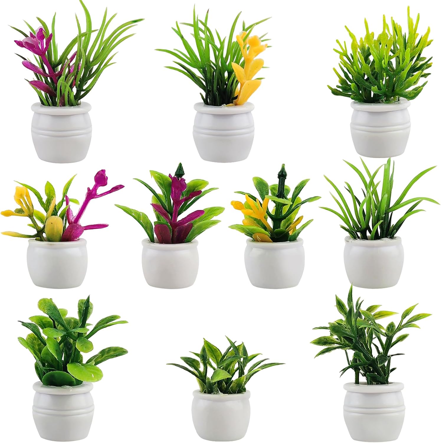 MEMOVAN Dollhouse Plant Miniature Bonsai Plant Dollhouse Mini Green Plant Flower Potted Model Tiny Fake Greenery Ornament Simulation Potted Plants for Doll House Furniture Home Decoration-10pcs