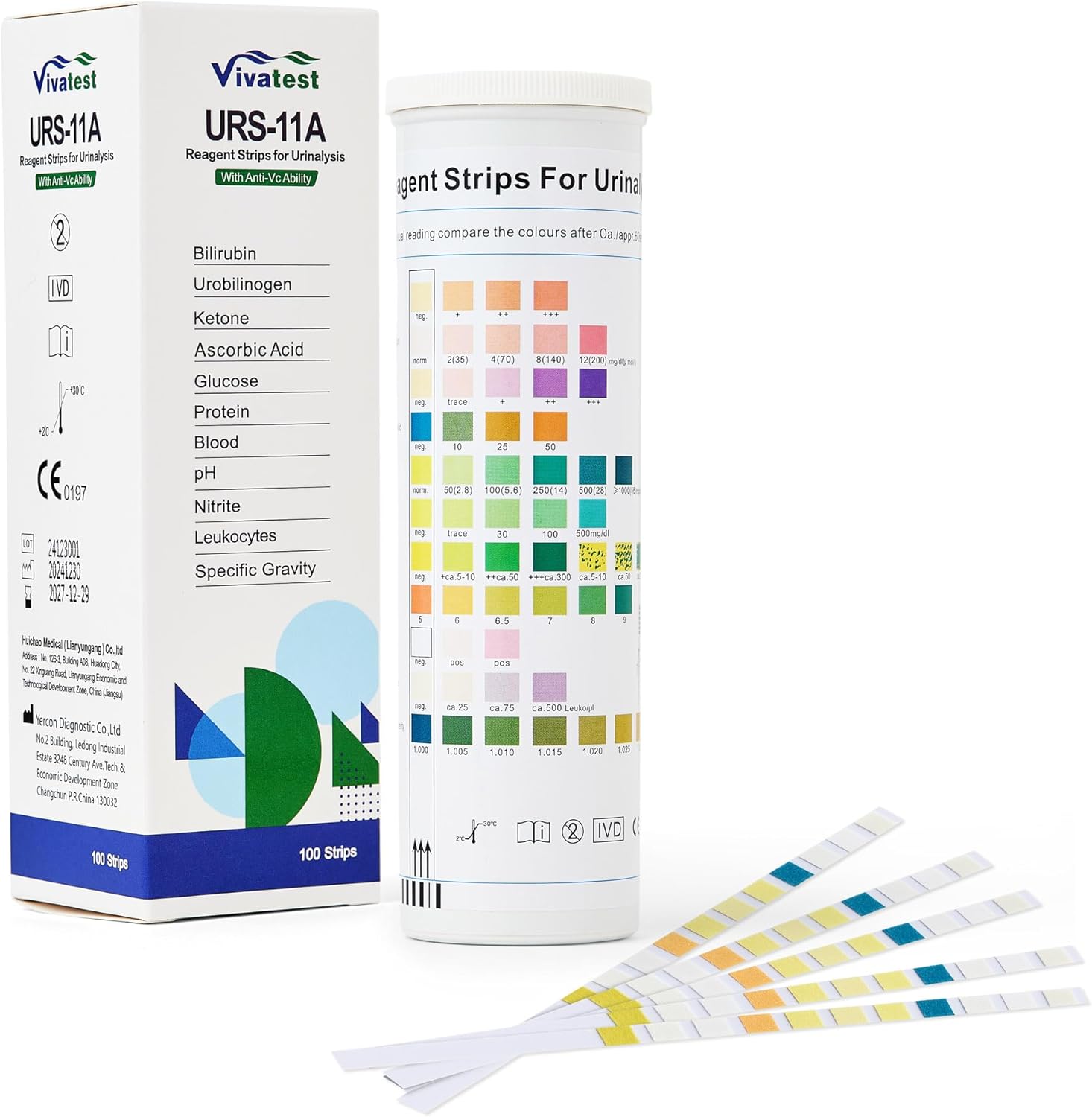 VivaTest 11-in-1 Urine Test Strips – Urine Dipstick Test Strips for Home Use – Rapid Results for UTI, Ketones, Glucose, Protein, pH & More – Accurate Urinalysis Sticks in Resealable Tub – 100 Strips