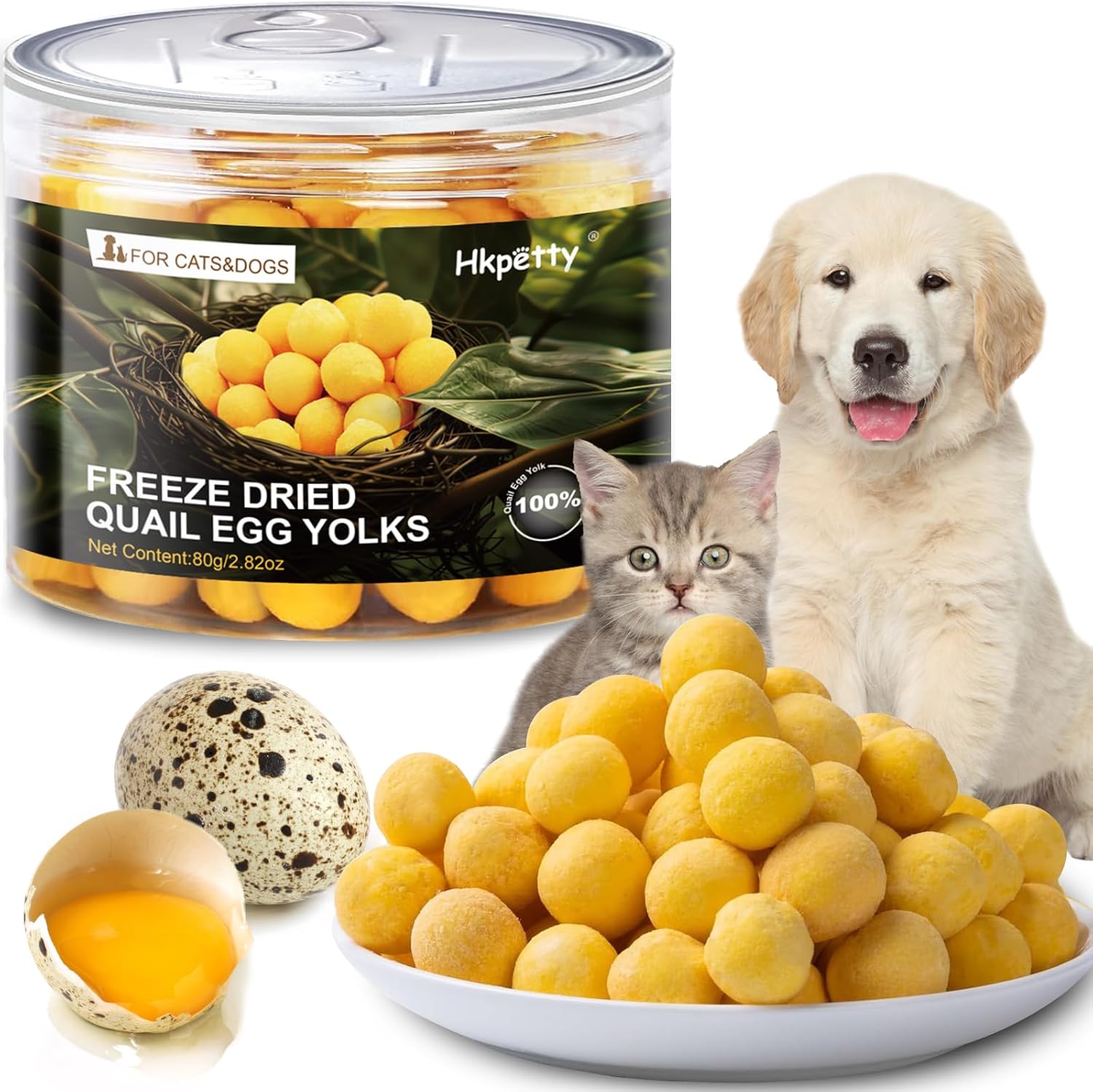 Freeze Dried Cat and Dog Treats Quail Egg Yolk, Healthy Tasty Snacks for Cats Dogs Training, Natural Freeze-Dried Limited Ingredient,Wholesome and Delicious Snacks for Pets (S, Quail)