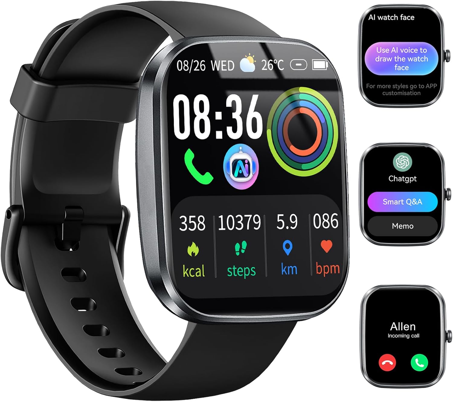 AI Smart Watch with ChatGPT, 1.91" Bluetooth Calling Smartwatch for Men Women, 110+ Fitness Modes Activity Tracker, Heart Rate/Sleep/Calorie Monitor, IP68 Waterproof Step Counter for Android iOS