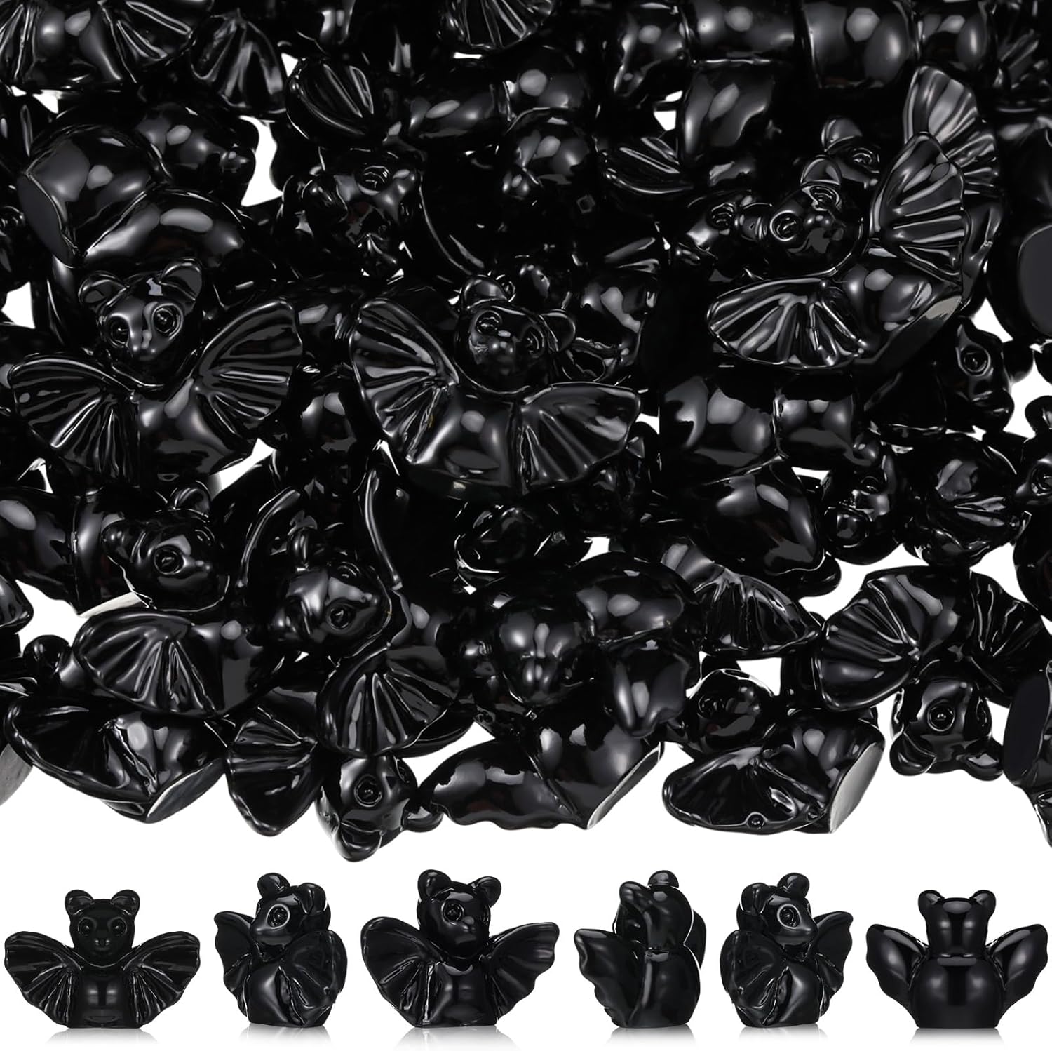 50 Pcs Halloween Miniatures Mini Resin Bats Black Figures Tiny Resin Animals Decor for Halloween Scene Party Favors Bag Fillers Garden Dollhouse Decor