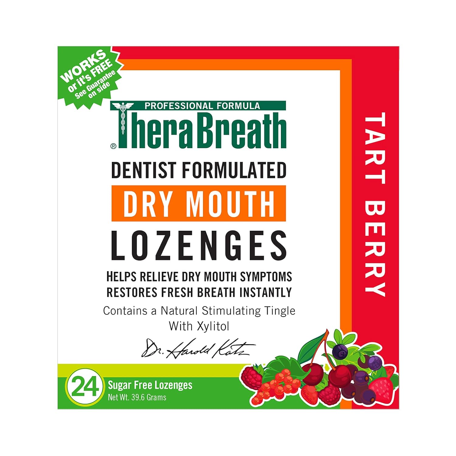 TheraBreath Dry Mouth Lozenges with ZINC, Tart Berry Flavor, 24 Lozenges