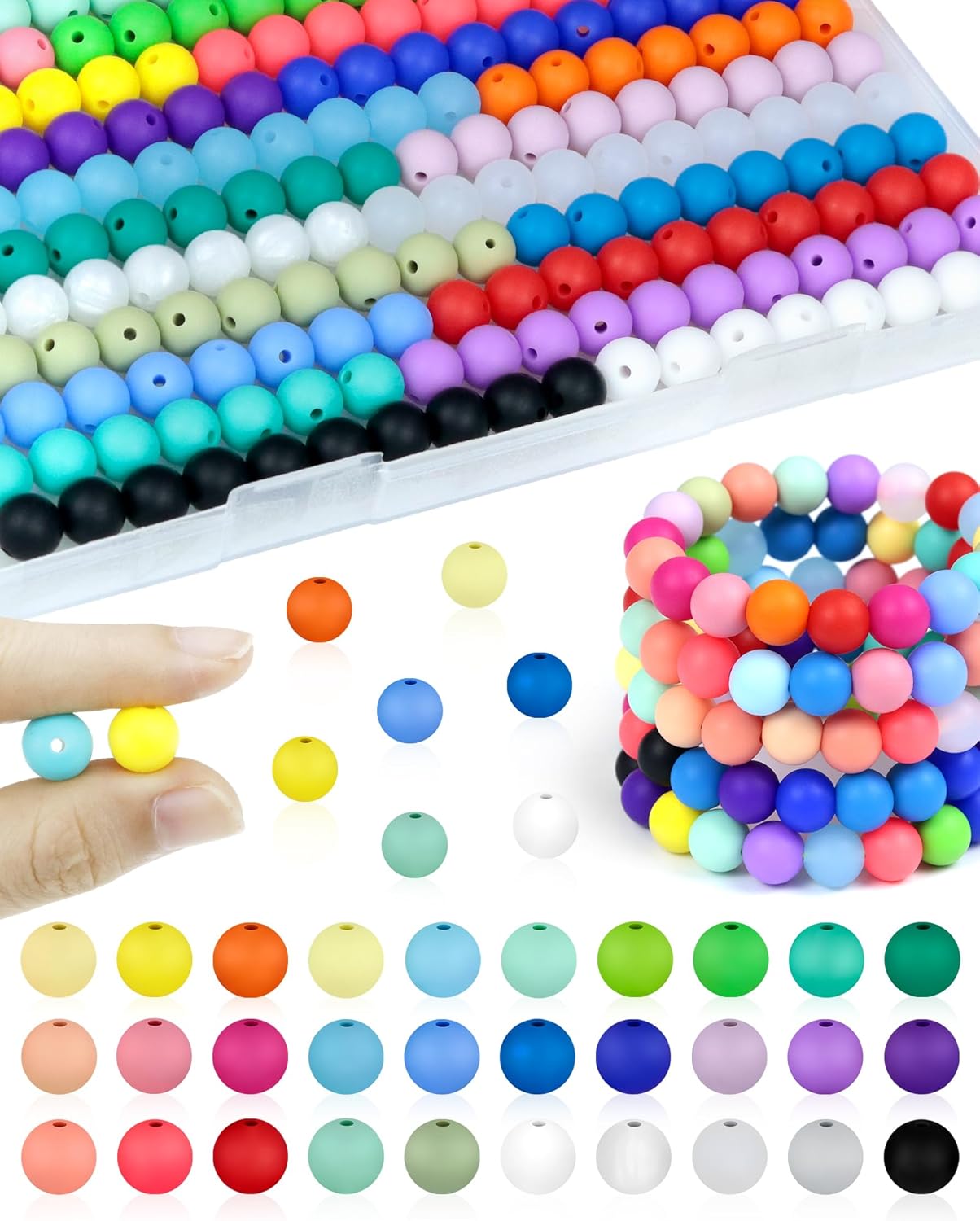 180PCS FIVEIZERO Small Silicone Beads, 30 Colors 9mm Focal Bead Rubber Round Bead Mixed Color Silicone Beads Bulk for DIY and Keychain Accessories Crafts Making