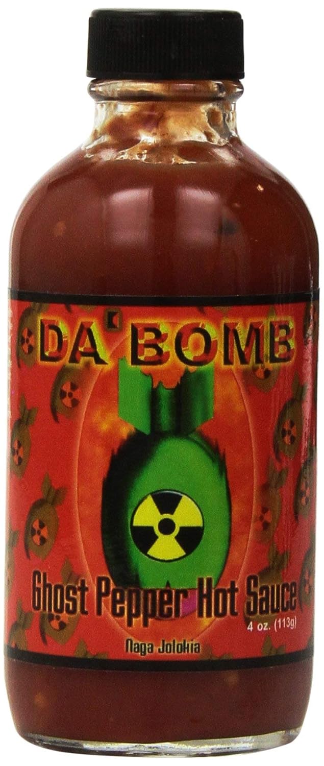 Da Bomb - Ghost Pepper - Original Hot Sauce - 22,800 Scovilles - 4oz Bottles Made in USA with Habanero & Jolokia Peppers- Non-GMO, Gluten Free, Sugar Free, Keto - Pack of 1