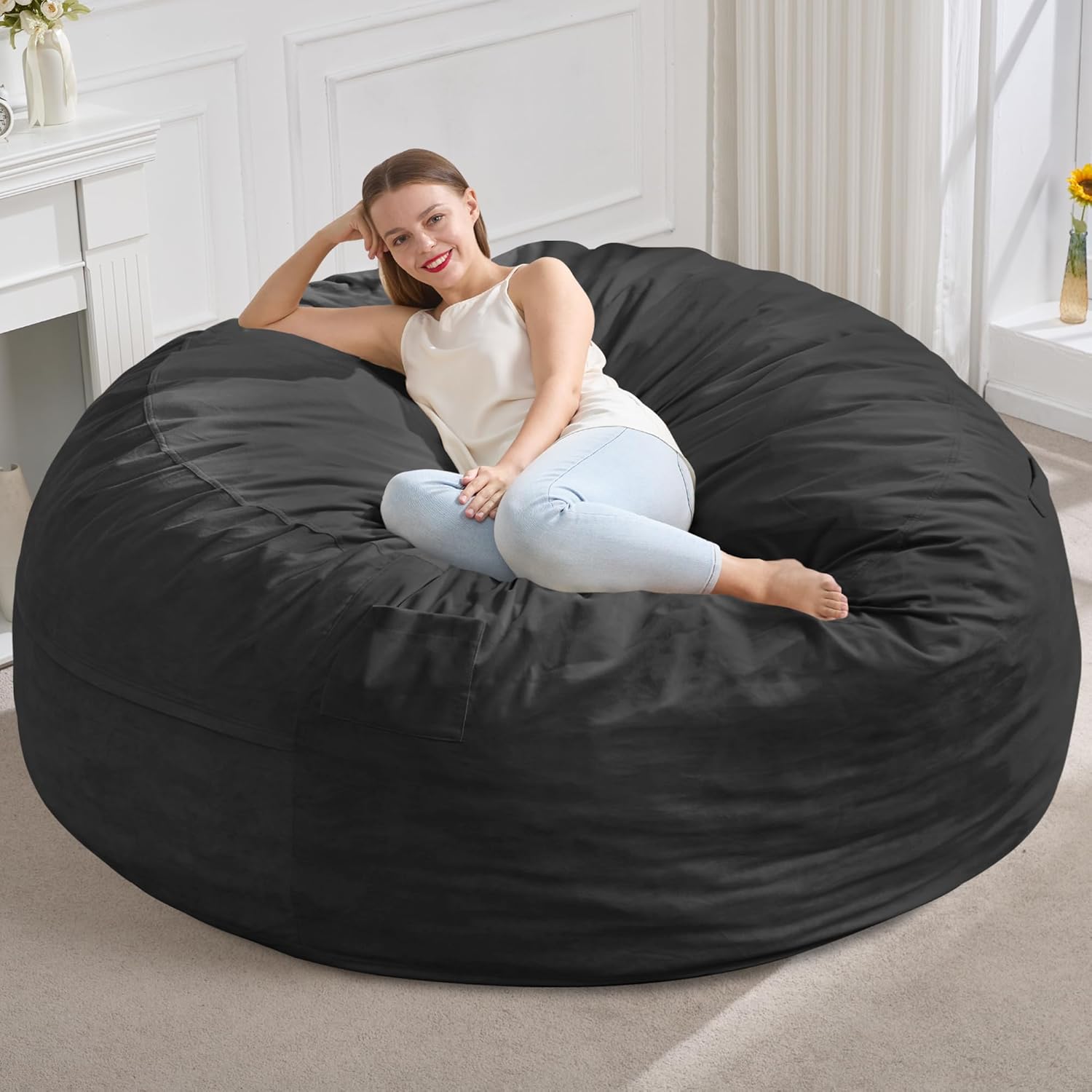Hobestluk 5FT Bean Bag Chair Giant Bean Bag Chairs for Adults Large Bean Chairs with Removable Cover, Beanbag Chair with Filler, Adult Bean Bag Chairs for Living Room, Bedroom