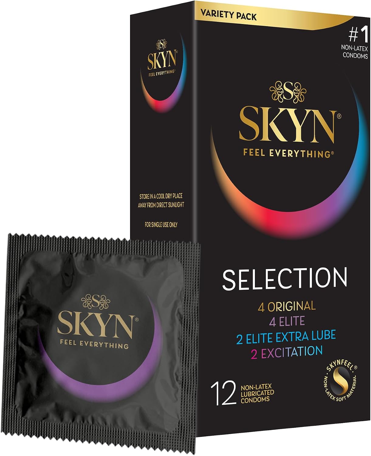 SKYN Selection Latex-Free Condoms - 12 Count - New Variety Pack Includes SKYN Original, Elite, Excitation and Elite Extra Lube Condoms