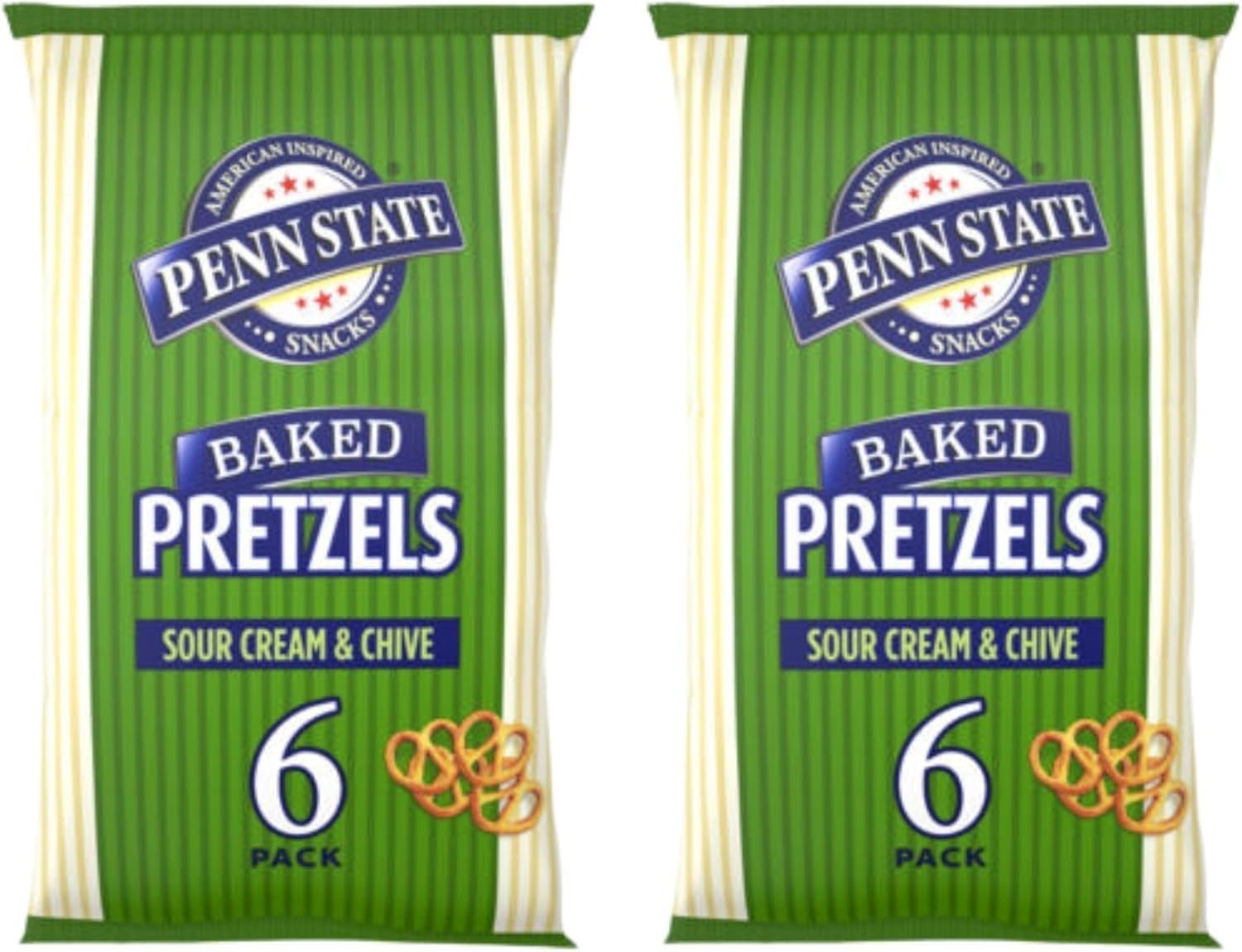 Penn State Baked Pretzels - Sour Cream & Chive, 6 Pack (Pack of 2) | Crunchy, Oven-Baked Snack | American-Inspired Flavor | Perfect for Sharing & On-the-Go