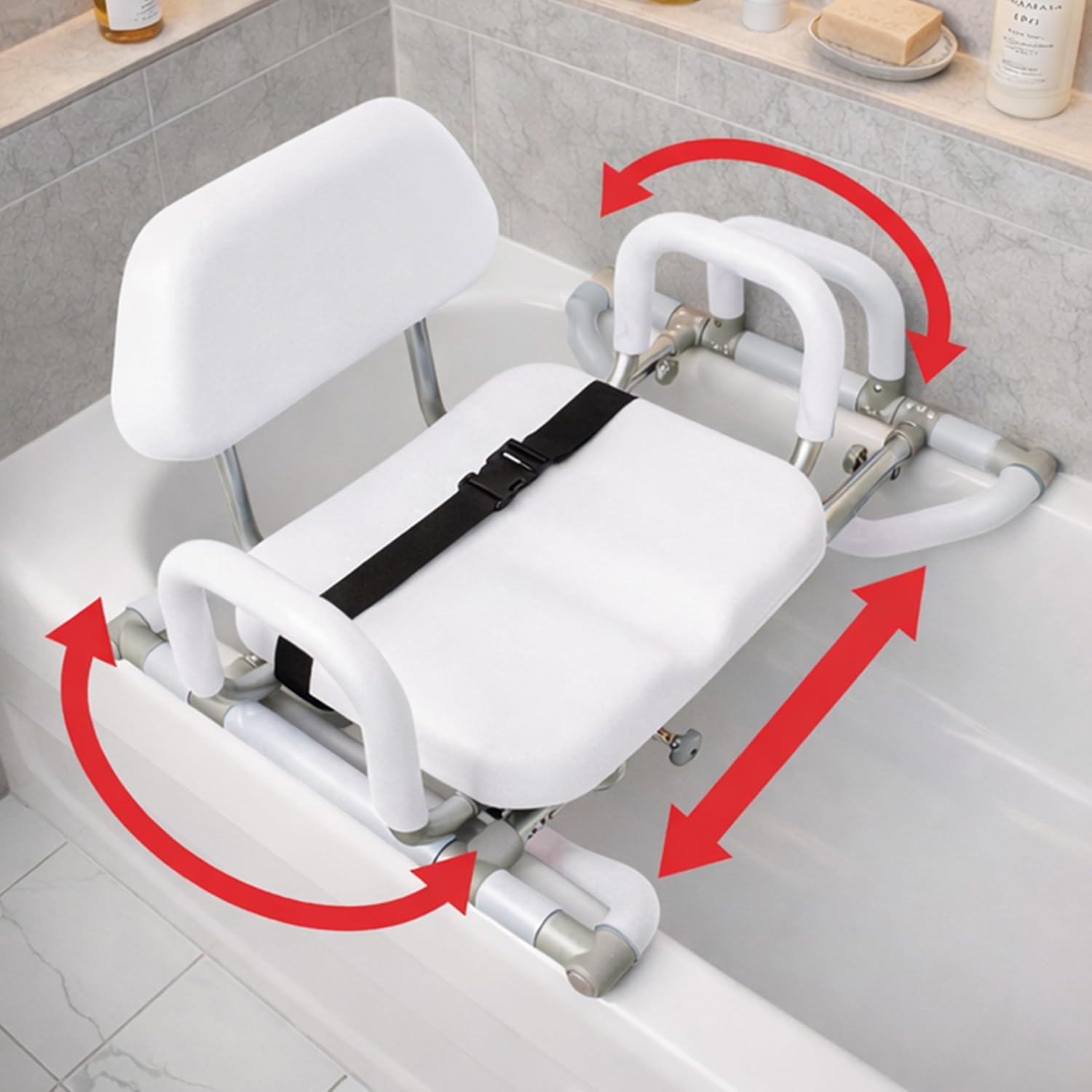 Platinum Health HydroSlide Sliding Shower Chair Swivel Seat for Bathtub, Soft, Padded with Industry-Exclusive, Patented Gap-Bridge Safety Feature. Padded Armrests. Ideal for Elderly and Seniors
